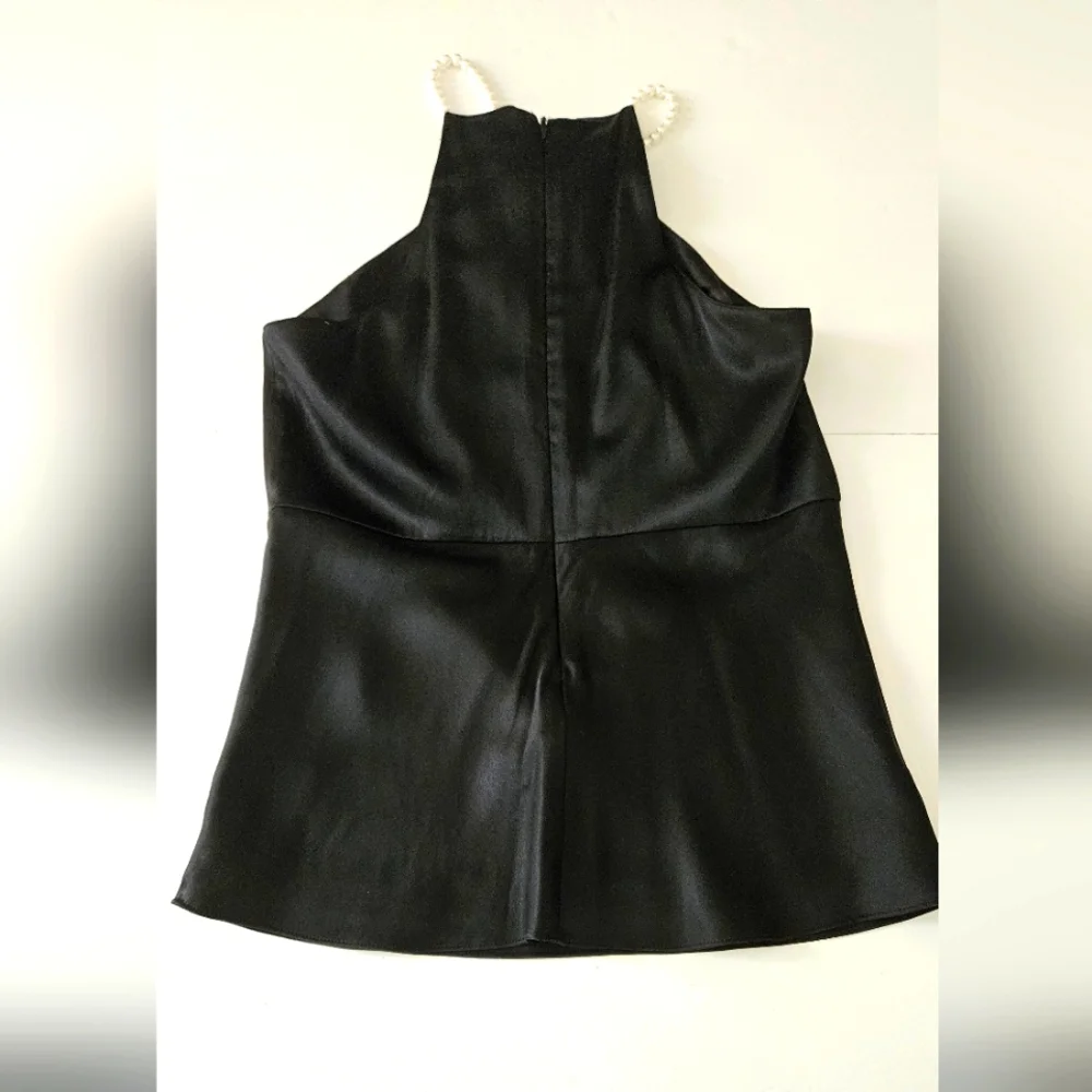 Michael Kors Womens Black Silk Size 4 Halter Keyhole Top W/Faux Pearl St…